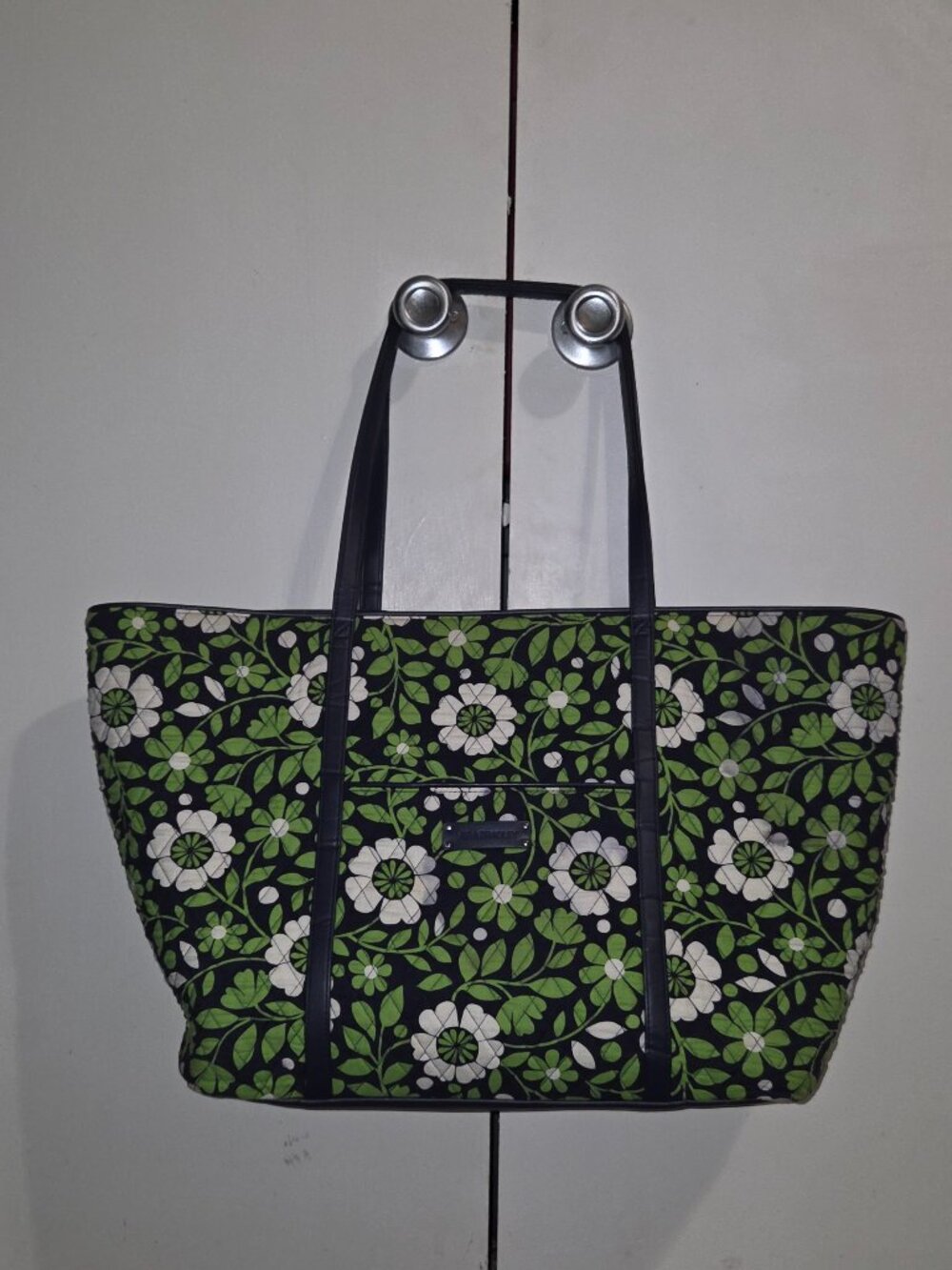 Vera Bradley Large Tote Bag Green Floral Quilted Shoulder Straps